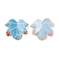 Sky Blue Opaque Acrylic Pendants, Gradient Magnolia Leaves with Gold Edge, Sky Blue, 22.5~23x25.5~26x2.3~3mm, Hole: 1mm