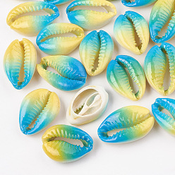 Yellow Spray Paint Cowrie Shell Beads, Two Tone, No Hole/Undrilled, Yellow, 20~30x13~21x5~10mm