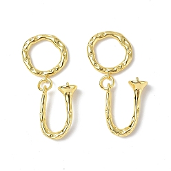 Real 18K Gold Plated Brass Fold Over Clasps, Textured, U Shaped, for Half Drilled Bead, Real 18K Gold Plated, Ring: 16x15x2.5mm, U Bar: 19x14x2mm, Pin: 0.8mm