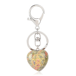 Unakite Coeur unakite naturel avec porte-clés symbole kore, Porte-clés en pierre d'énergie reiki, pour sac, bijoux, décoration cadeau, 9.5x3 cm