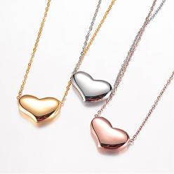 Mixed Color 304 Stainless Steel Pendant Necklaces, with Lobster Clasps, Heart, Mixed Color, 18.11 inch(46cm)