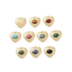Mixed Stone Natural & Synthetic Gemstone Mixed Gemstone Pendants, with Ion Plating(IP) Real 18K Gold Plated 304 Stainless Steel Findings, Heart Charm, 19x18.5x6.5mm, Hole: 2mm