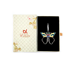 Light Yellow Stainless Steel Scissors, Embroidery Scissors, Sewing Scissors, with Zinc Alloy Enamel Handle, Butterfly, Light Yellow, 140x90x20mm