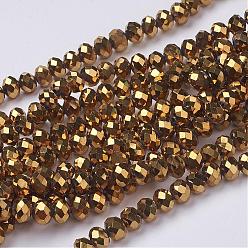Plateado en Oro Abalorios de vidrio electrochapa, facetados, Rondana plana, oro chapado, 10x7 mm, agujero: 1 mm, sobre 70~72 unidades / cadena, 18 pulgada