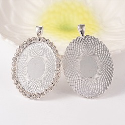 Crystal Oval Alloy Rhinestone Big Pendant Cabochon Settings, Cadmium Free & Lead Free, Picture Memory Frame Pendants, Silver Color Plated, Crystal, Tray: 30x40mm, 58x39x4mm, Hole: 4x7mm, 26pcs/bag