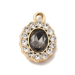 Gray UV Plating Alloy Pendants, with Crystal Rhinestone and Glass, Golden, Oval Charms, Gray, 18x12.5x4mm, Hole: 2mm
