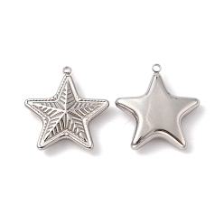 Stainless Steel Color 304 Stainless Steel Pendants, Star Charm, Stainless Steel Color, 36x34x8mm, Hole: 3mm