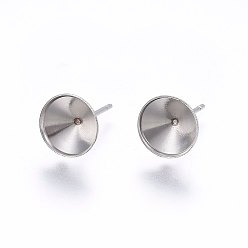 Stainless Steel Color 201 Stainless Steel Stud Earring Settings, with 304 Stainless Steel Pin, Cone, Stainless Steel Color, Tray: 6mm, 13mm, Pin: 0.8mm