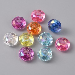 Couleur Mélangete Perles européennes acryliques transparentes, Perles avec un grand trou   , couleur ab , rondelle, couleur mixte, 14.5x8mm, Trou: 4.5mm