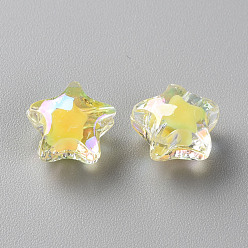 Yellow Transparent Acrylic Beads, Bead in Bead, AB Color, Faceted, Star, Yellow, 10.5x11x7mm, Hole: 2mm, about 1280pcs/500g