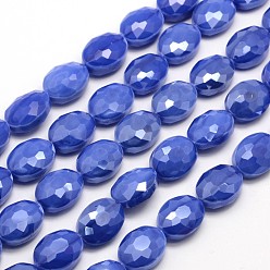 Azul Royal Abalorios de vidrio electrochapa, lustre de la perla chapado, oval con facetas, azul real, 16x12x7 mm, agujero: 1 mm, sobre 20 unidades / cadena, 11.8 pulgada