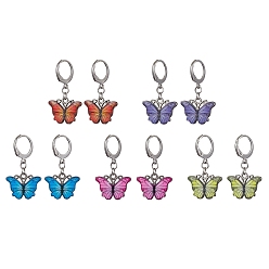 Mixed Color Platinum Alloy Enamel Dangle Leverback Earrings, Butterfly, Mixed Color, 32mm, Pin: 1mm