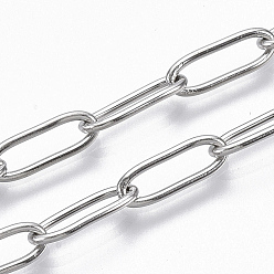 Stainless Steel Color 304 Stainless Steel Paperclip Chains, Drawn Elongated Cable Chains, Soldered, Stainless Steel Color, 12x4x1mm, about 39.37 inch(1m)/strand.