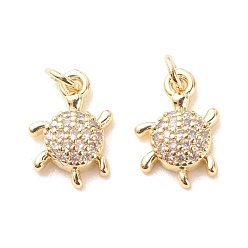 Real 18K Gold Plated Brass Micro Pave Clear Cubic Zirconia Pendants, with Jump Ring, Cadmium Free & Lead Free, Tortoise, Real 18K Gold Plated, 13x8.5x3mm, Hole: 2.4mm