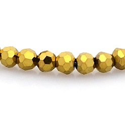 Golden Plated Full Plated Glass Faceted Round Spacer Beads Strands, Golden Plated, 3mm, Hole: 1mm, about 100pcs/strand, 11.5 inch