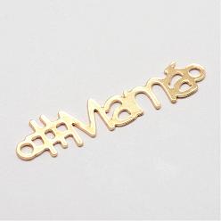 Golden Brass Links connectors, For Mother's Day Jewelry Making, Long-Lasting Plated, Word Mama, Golden, 8x33x0.5mm, Hole: 2mm