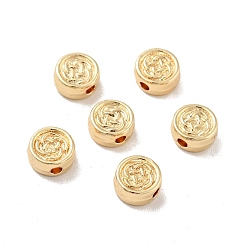 Real 14K Gold Plated Rack Plating Alloy Beads, Long-Lasting Plated, Cadmium Free & Lead Free, Flat Round with Flower, Real 14K Gold Plated, 6x3mm, Hole: 1.4mm
