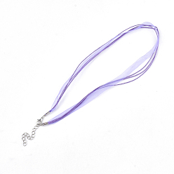 Lilac Waxed Cord and Organza Ribbon Necklace Making, with Iron Lobster Claw Clasps, Platinum, Lilac, 17.6 inch~17.8 inch(45~455cm), 7mm