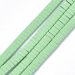 Light Green Spray Painted Non-magnetic Synthetic Hematite Multi-Strand Links, Two Hole Carrier Beads, For Tile Elastic Bracelets Making, Rectangle, Light Green, 2x5x2mm, Hole: 0.6mm, about 170pcs/strand, 15.9 inch