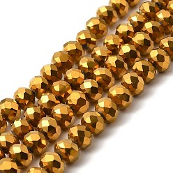 Golden Plated Electroplate Transparent Glass Beads Strands, Full Plated, Faceted, Rondelle, Golden Plated, 3.5x3mm, Hole: 0.4mm, about 123~127pcs/strand, 13.78 inch~14.17 inch(35~36cm)
