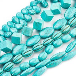 Cyan Synthetic Turquoise Beads, Mixed Shapes, Dyed, Cyan, 7~30x8~10mm, Hole: 1mm, about 12strands/kg