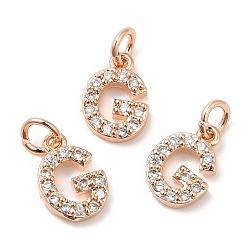 Real Rose Gold Plated Brass Micro Pave Grade AAA Cubic Zirconia Charms, Letter G, Cadmium Free & Nickel Free & Lead Free, Real Rose Gold Plated, 9x6x1.5mm, Hole: 2mm