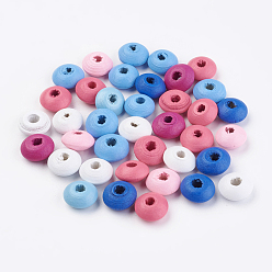 Mixed Color Natural Wood Beads, Dyed, Rondelle, Mixed Color, 12x6mm, Hole: 3mm, about 2170pcs/500g