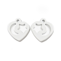 White Spray Painted 201 Stainless Steel Charms, Heart with Star & Moon Pattern, White, 12x11.5x1mm, Hole: 1.4mm