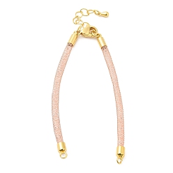 Misty Rose Brass Mesh Chain Link Bracelet Making, with Rhinestone & Lobster Claw Clasp, Fits for Connector Charms, Misty Rose, 4-5/8~6-5/8 inch(16.6~16.9cm), Hole: 2mm