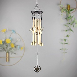 Bird Wood Hanging Wind Chime Decor, with Golden Iron Column Pendants, for Home Hanging Ornaments, Bird, 640x95mm