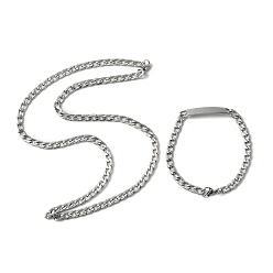 Stainless Steel Color 201 Stainless Steel Curb Chain Necklace & Rectangle Link Bracelet, Jewelry Set for Men Women, Stainless Steel Color, 23-1/4 inch(59cm), 8-1/2 inch(21.5cm), 2pcs/set