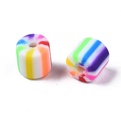 Colorido Abalorios de la arcilla de polímero hechos a mano, para suministros de manualidades de joyería diy, columna, colorido, 6x6 mm, agujero: 1.4 mm