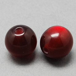 Rouge Foncé Imitation perles rondes de résine des yeux de chat, rouge foncé, 6x5mm, Trou: 1.8~2mm