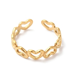 Golden Ion Plating(IP) 304 Stainless Steel Hollow Heart Open Cuff Ring for Women, Golden, Inner Diameter: 18mm