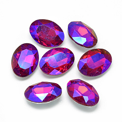 Roja Señaló hacia cabujones de diamantes de imitación de cristal, espalda plateada, facetados, color de ab chapado, oval, rojo, 14x10x4.5 mm