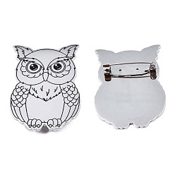 Stainless Steel Color 201 Stainless Steel Owl Lapel Pin, Animal Badge for Backpack Clothes, Nickel Free & Lead Free, Stainless Steel Color, 45x32x7mm, Pin: 0.7mm