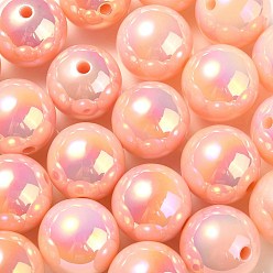 Corail Clair Placage uv perles acryliques irisées arc-en-ciel, ronde, corail lumière, 17.5x17mm, Trou: 2.8mm