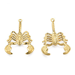 Real 18K Gold Plated 201 Stainless Steel Pendants, Scorpion, Real 18K Gold Plated, 43.5x29x3mm, Hole: 1.8mm