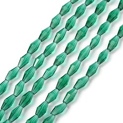 Sea Green Transparent Glass Beads, Faceted, Bicone, Sea Green, 8x4mm, Hole: 0.8mm, about 70pcs/Strand, 22.99''(58.4cm)