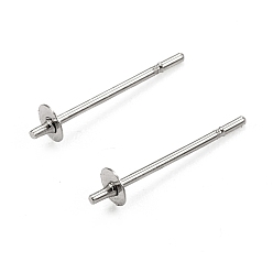 Stainless Steel Color 304 Stainless Steel Stud Earring Findings, for Half Drilled Beads, Stainless Steel Color, 14x3mm, Pin: 0.6mm