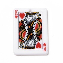 Разноцветный Печатные акриловые подвески, прямоугольник с рисунком игральных карт, король сердец, красочный, 36x25.5x2 мм, отверстие : 1.8 мм
