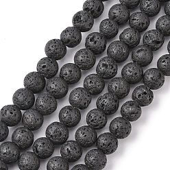 Noir Brins de perles de pierre de lave naturelle, ronde, noir, 8mm, Trou: 2mm, Environ 47 pcs/chapelet, 15 pouce.