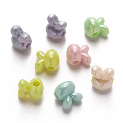 Mixed Color Opaque Acrylic Beads, AB Color Plated, Large Hole Beads, Rabbit, Mixed Color, 14.5x14x12mm, Hole: 4mm, about 530pcs/500g