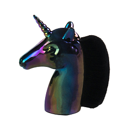 Colorido Brocha de maquillaje de base de fibra con forma de unicornio, herramientas de maquillaje cosmético facial de mujer, mango de plástico, colorido, 9x8 cm