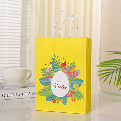 Yellow Easter Egg Pattern Paper Bags, Gift Bags, Shopping Bags, with Handles, for Easter, Yellow, 15x8x21cm