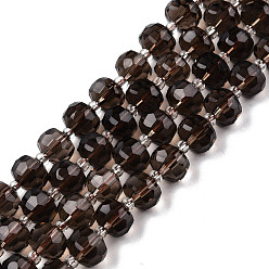 Quartz Fumé Naturelles quartz fumé brins de perles, avec des perles de rocaille, facette, rondelle, 8x6mm, Trou: 1mm, Environ 20~22 pcs/chapelet, 7.09 pouce (18 cm)