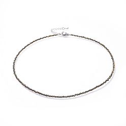 Pyrite Natural Pyrite Beaded Necklaces, with 304 Stainless Steel Lobster Claw Clasps and Brass Extender Chains, Faceted, 15.8 inch(40.2cm)