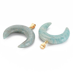 Amazonite Natural Amazonite Pendants, with Light Gold Plated Brass Findings, Crescent Horn, 36x36x7.5mm, Hole: 3.5x7mm