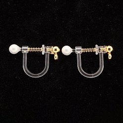 Real 18K Gold Plated 304 Stainless Steel Clip-on Earring Findings, Environmental Protection Plastic, U-Shaped, Real 18k Gold Plated, 11.5x17.5x3mm, Bead Diameter: 3mm, Hole: 1.2mm