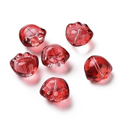 Rouge Perles de verre peintes par pulvérisation transparent, impression de patte de chat, rouge, 11x12x8.5mm, Trou: 1.2mm